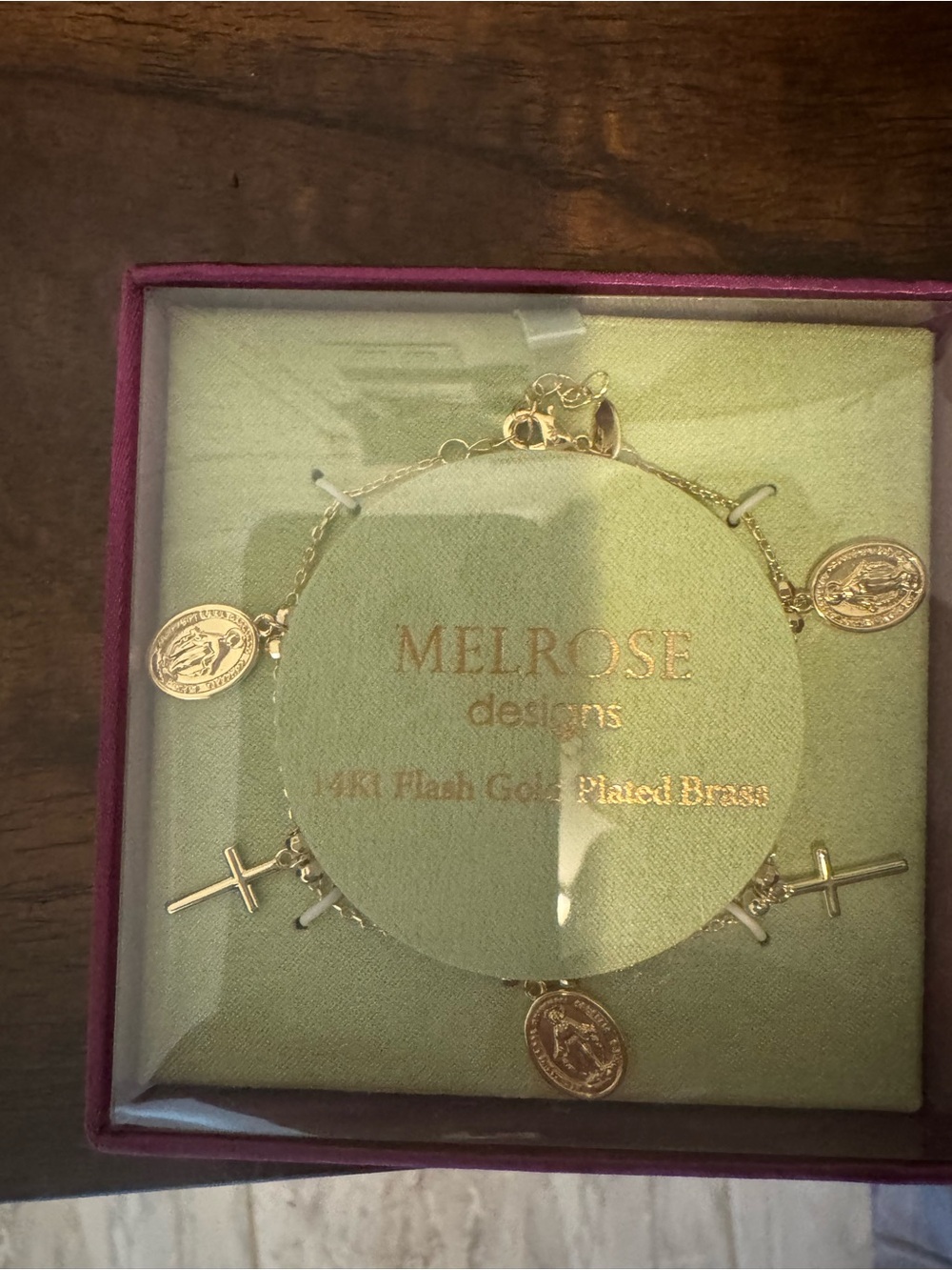 Gold Cross & Medal Charm Bracelet